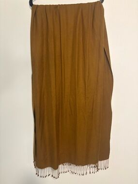 pashmina Brown cashmere silk Wrap Scarf with Fringe